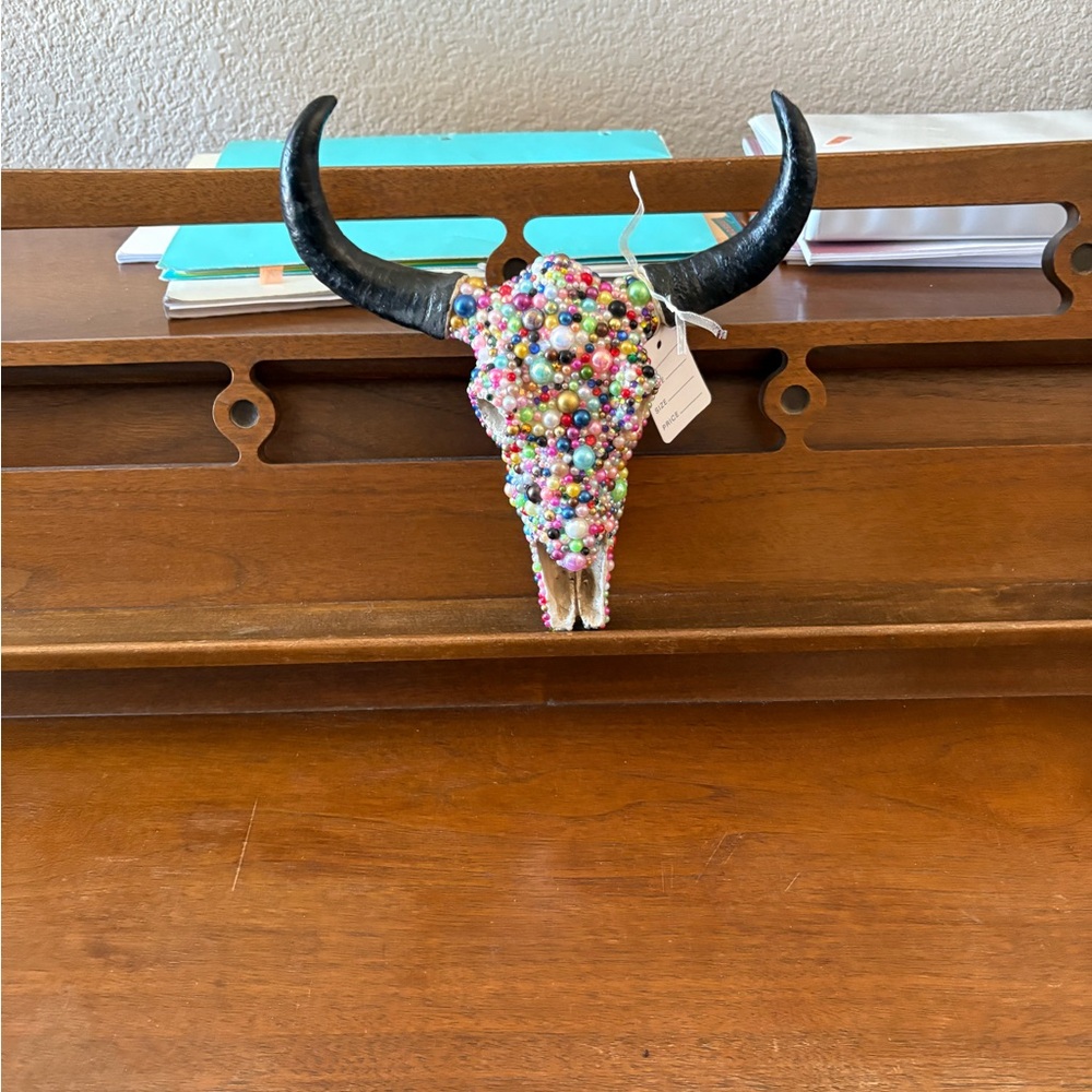 Colorful Beaded Boho Bull Skull Wall Decor Southwestern Western Wall Art